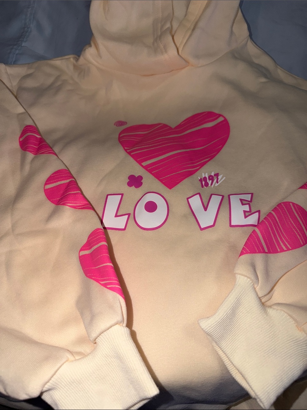SHEIN Cream Hoodie with Hot Pink Heart LOVE Graphic
